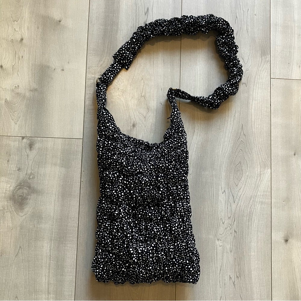 Upcycled handmade quilted fluffy Black and White Crossbody Bag - Picture 8 of 14